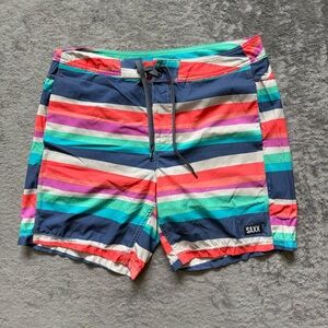 SAXX Betawave 2N1 Board Short Compression Liner Cutback Stripe Bright Vibrant 32